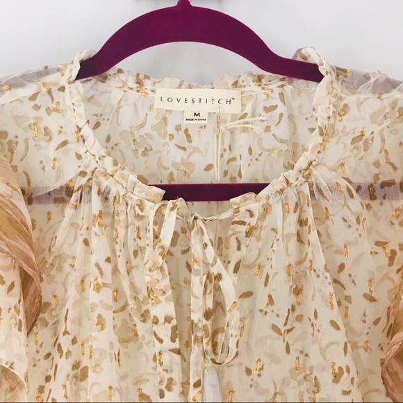 NWT LOVESTITCH Cream & Gold Metallic Blouse - Picture 2 of 7